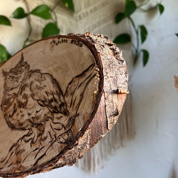Hand-Burned Owl Wood Art Pyrography Rustic Cottagecore, Woodland, Nature Decor - Picture 8 of 8